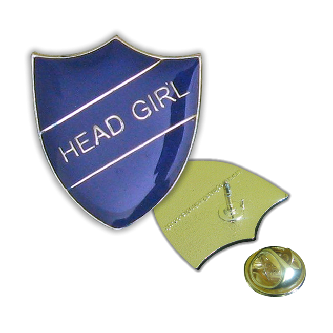 Head Girl Pin Badge in Blue Enamel Shield 