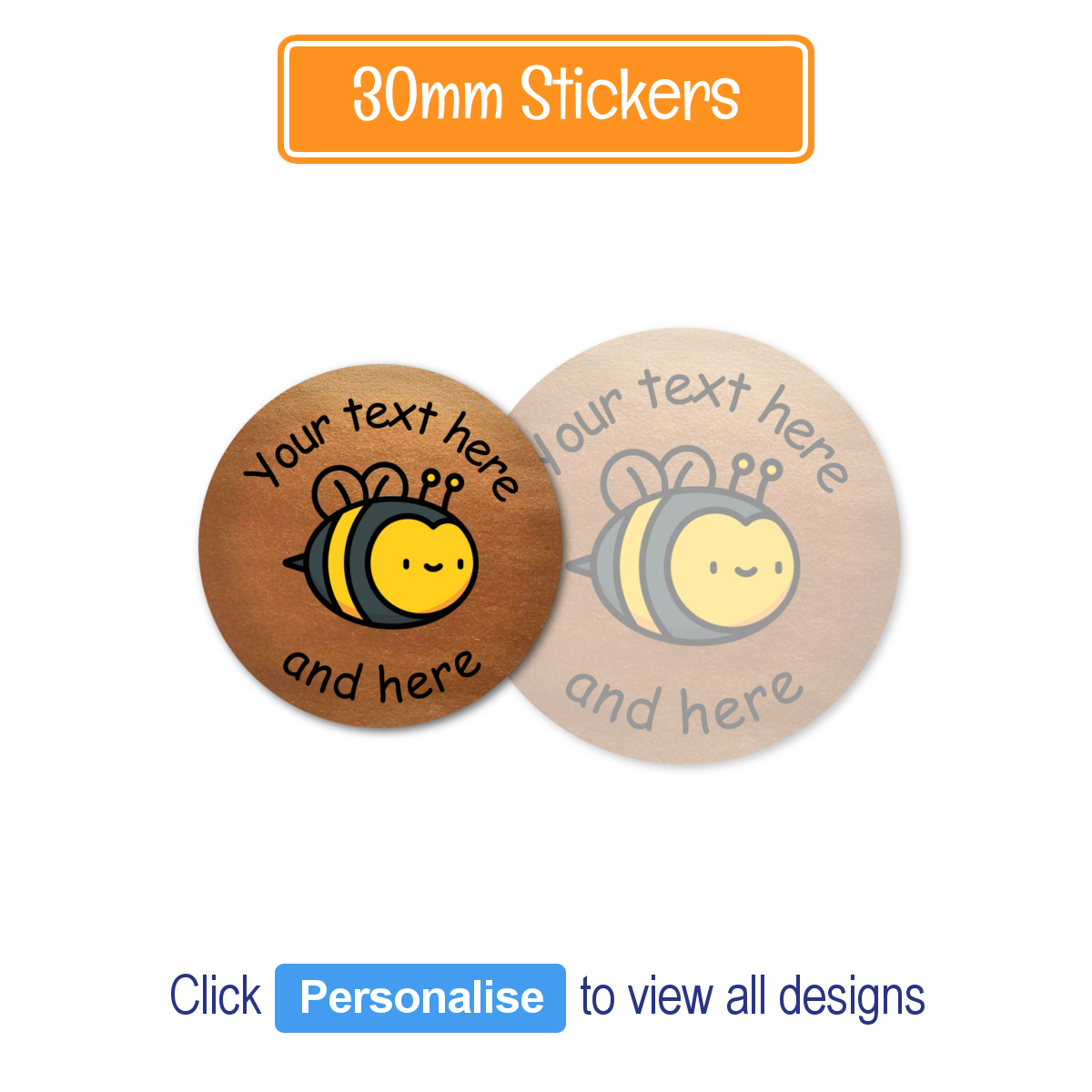 Personalised Sticker: Mixed Pack - Bronze 30mm
