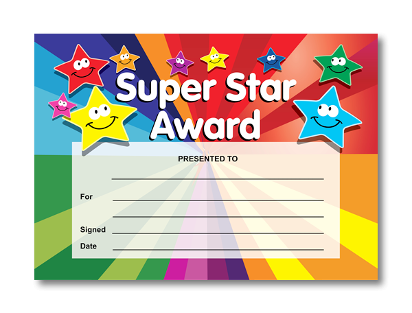 Certificate Super Star Award smiley stars SuperStickers