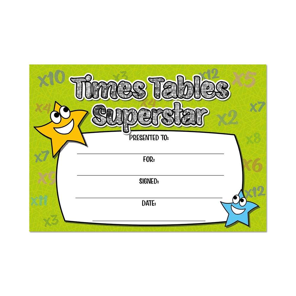 Sparkling Certificate: Times Tables Superstar