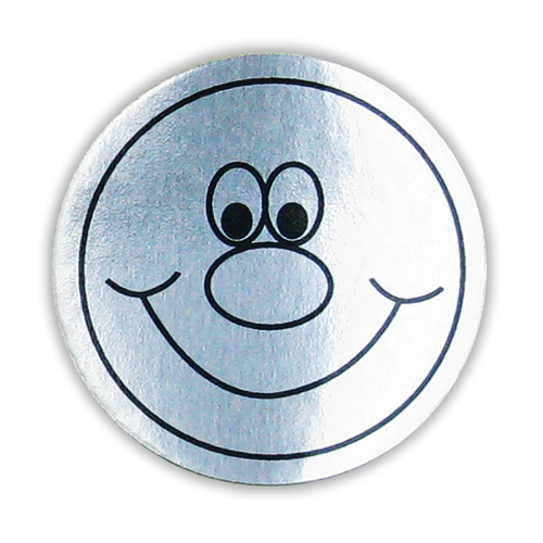 Sticker: Smiley Face - Silver Metallic Foil