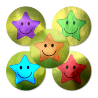 Sticker: Smiley Face Stars Variety - Metallic Foil