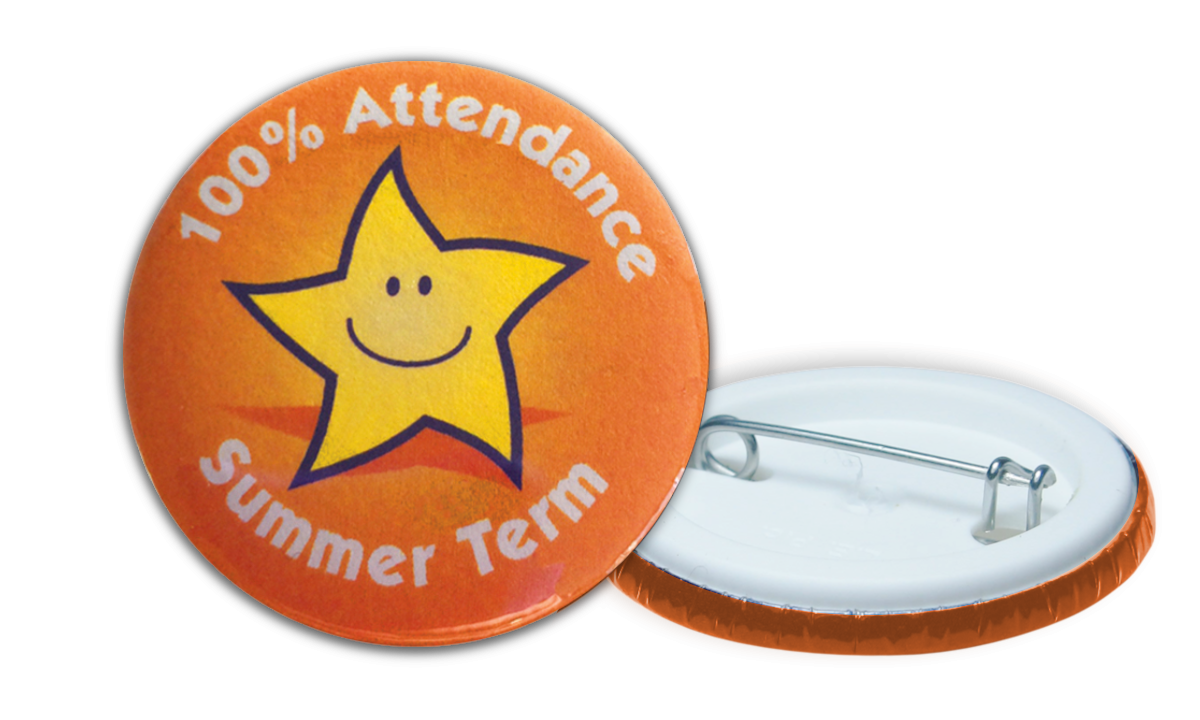 100% Attendance Summer Term Badges - 38mm