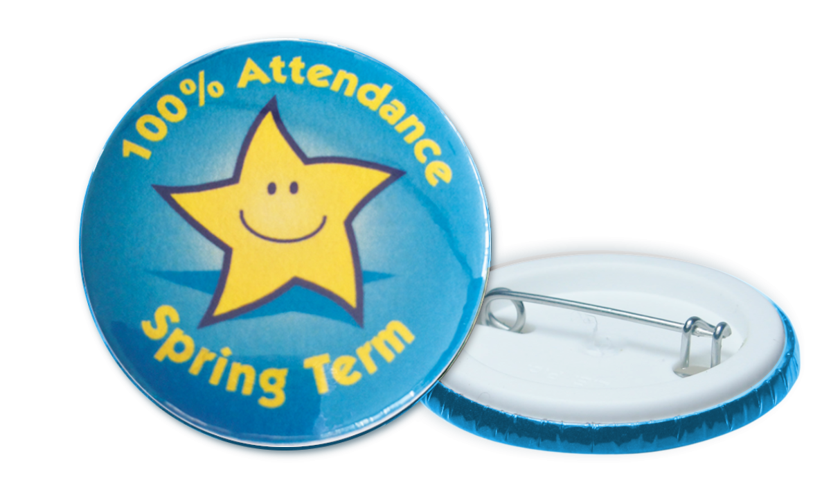 100% Attendance Spring Term Badges - 38mm