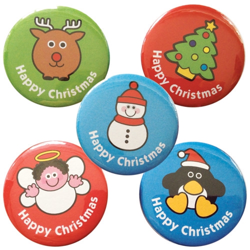 38mm `Happy Christmas` Badges: Mixed Designs: 20 Badges