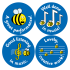 Music - 38mm Mixed Caption Curriculum Stickers. 5 Sheets - 75 Stickers.