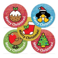 28mm Sparkly `Merry Christmas!` Stickers, 72 Stickers