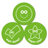 Budget Stickers - Green Smileys And Ticks (38mm) - Pack Of 30
