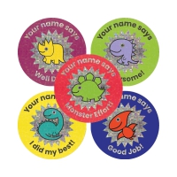 Quick Personalised Sparkly Stickers: Dinosaurs From The Sticker Factory (35mm)