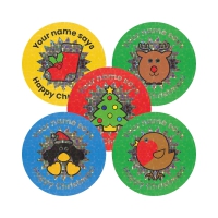 Quick Personalised Sparkly Stickers: Christmas Stickers From The Sticker Factory (35mm)